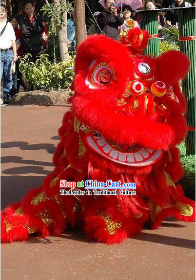 Friendly Red Hok San Happy Celebration Supreme Chinese Lion Dance Costume Complete Set