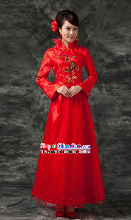 Traditional Chinese Red Wedding Skirt Clothes for Brides