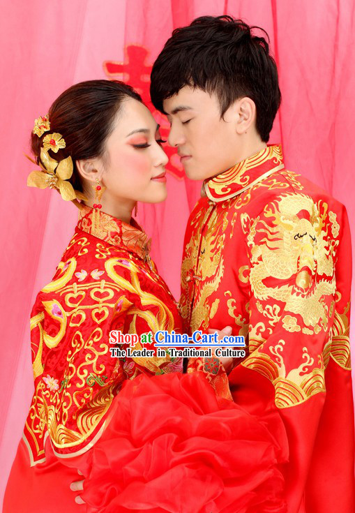 Supreme Chinese Wedding Dragon and Phoenix Wedding Dresses for Brides and Bridegrooms