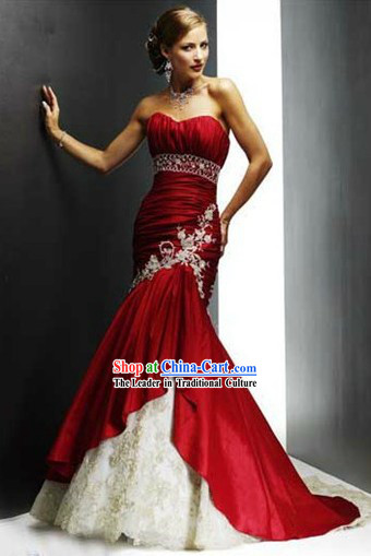 Fish Tail Chinese Style Red Evening Dress for Brides