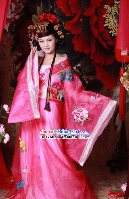 Tang Dynasty Pink Beauty Butterfly and Flower Costumes Complete Set