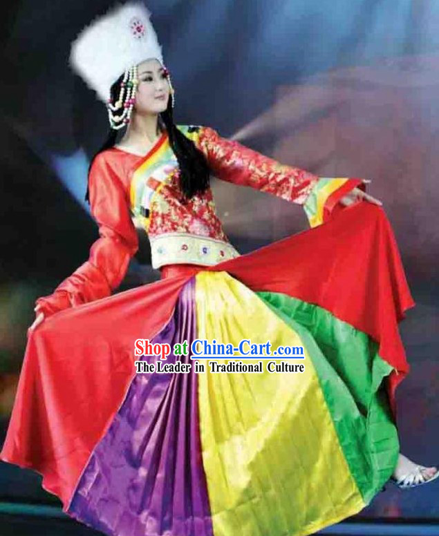 Chinese Tibetan Nationality Costume and Hat for Women