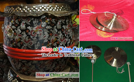 Traditional Lion Dance Drum, Gongs and Cymbals Music Instrument Complete Set