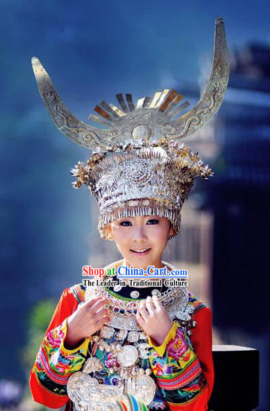 Miao Tribe Female Clothing Silver Hat and Acessories