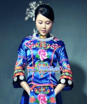 Traditional Chinese Minority Women Embroidered Flower Clothing