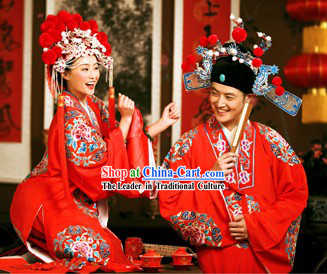 Traditional Mandarn Wedding Dress and Hat Two Complete Sets for Couple