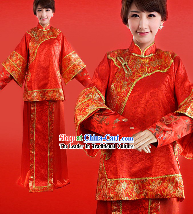 Chinese Classical Red Phoenix Wedding Dress for Bride