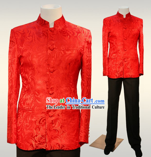 Chinese Mandarin Red Wedding Ceremonial Blouse for Bridegrooms