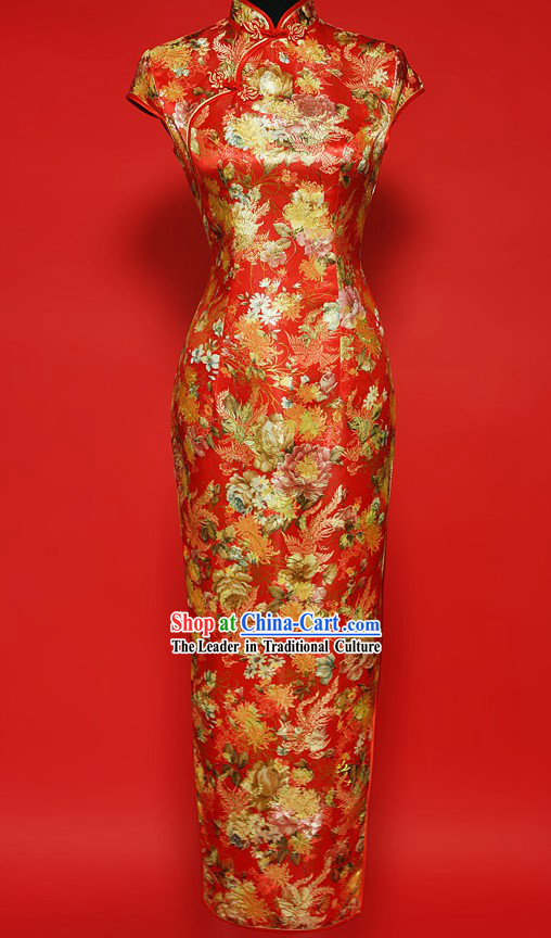 Traditional Chinese Prosperous Peony Qipao for Women