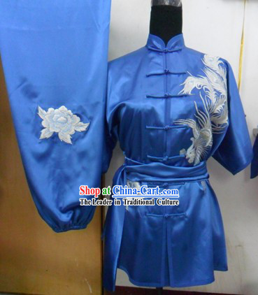 Blue Silk Phoenix Wu Shu Costumes Complete Set for Women