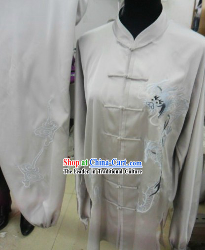 White Dragon Silk Taichi Kungfu Costumes for Men