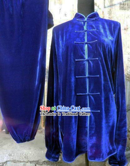 Blue Silk Velvet Kung Fu Uniform for Women