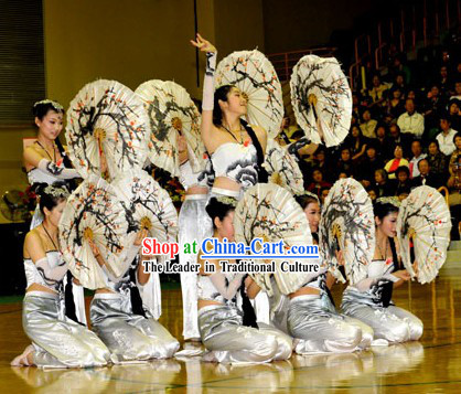 Ancient Chinese Hand Painted Calligraphy Plum Blossom Silk Dance Fan