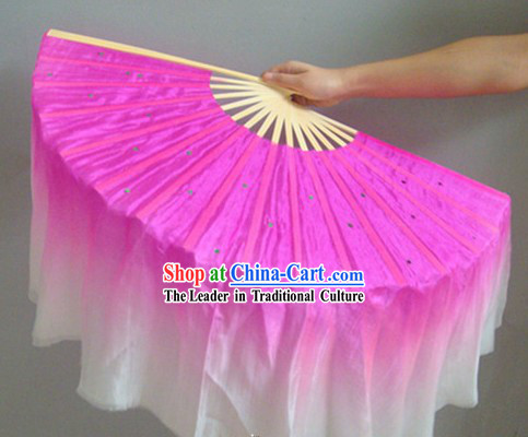 Chinese Color Transition White and Rose Sequins Silk Dance Fan