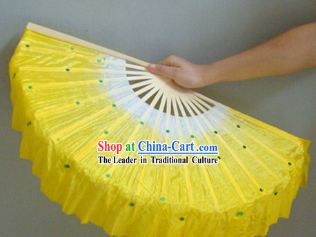 Chinese Color Transition White and Yellow Sequins Silk Dance Fan