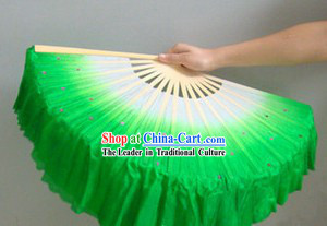 Chinese Color Transition White and Green Sequins Silk Dance Fan