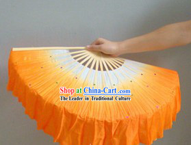 Chinese Color Transition White and Orange Sequins Silk Dance Fan
