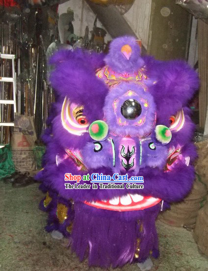 Supreme Long Wool Purple and Golden Lion Dance Costume Complete Set