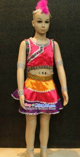 Chinese Ethnic Dancing Costumes and Hair Accessories for Children