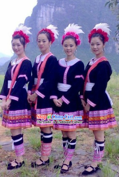 Chinese Ethnic Miao Clothing and Hat Complete Set for Women