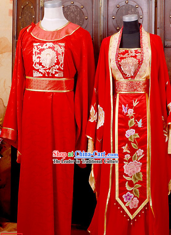 Chinese Ancient Wedding Dresses Two Sets for Brides and Bridegrooms