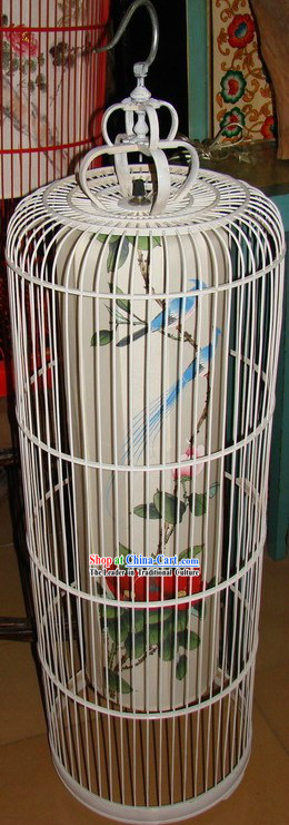 Chinese Classic Handmade and Painted Silk Birdcage Floor Lamp