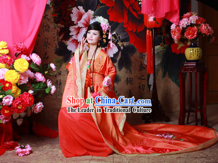 Ancient Chinese Brides Peony Flower Clothing for Women