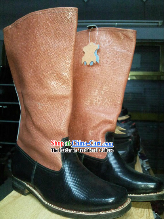 Handmade Mongolian Cowhide Long Boots for Men