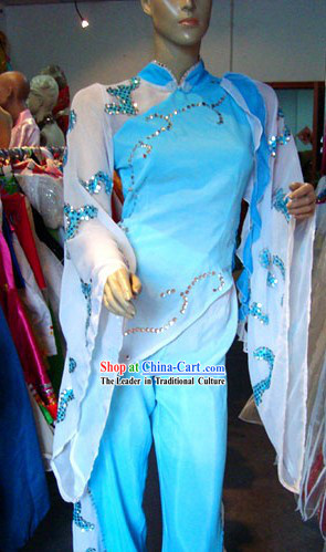 Traditional Chinese Mandarin White and Blue Dance Costume for Women