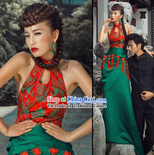 Chinese Classical Green Qipao Cheongsam for Women