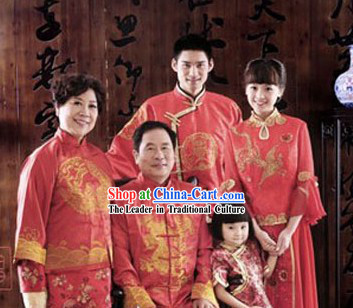 Chinese Wedding and Festival Ceremony Five Dresses Sets for Husband Wife Father Mother Child