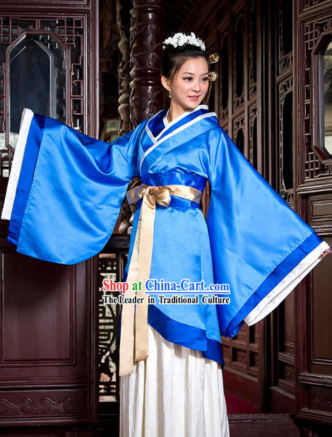 Ancient Chinese Blue Han Fu Clothes for Women