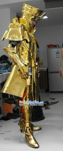 Ancient Chinese Golden Armor Costume and Helmet for Men