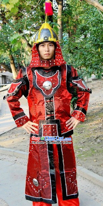 Ancient Chinese General Armor Costume and Helmet for Men