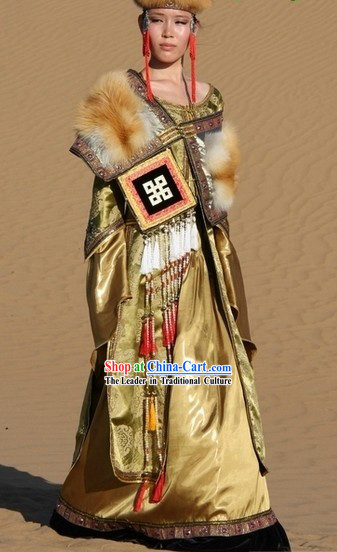 Ancient Chinese Mongolian Robe and Hat for Women