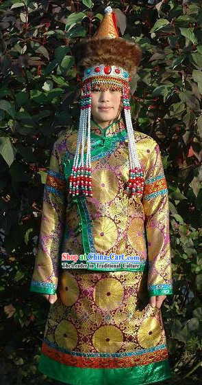 Traditional Chinese Mongolian Clothing and Hat for Women