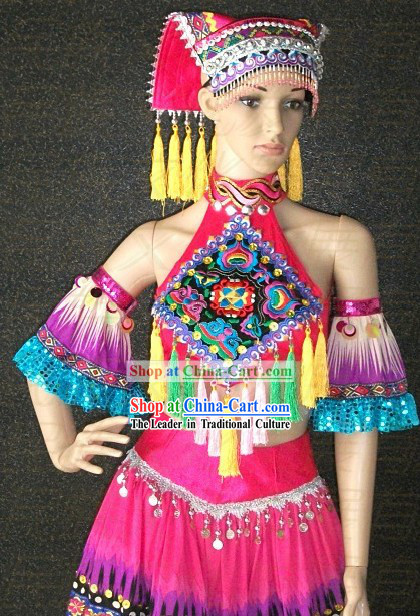 Chinese Ethnic Dance Costumes and Hat for Women