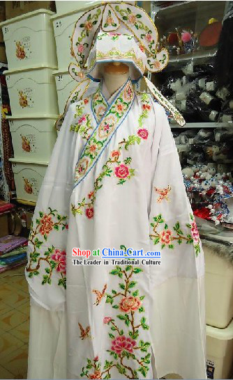 Chinese Peking Opera Embroidered Flower Costume and Hat for Men