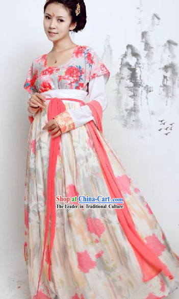 Ancient Chinese Tang Dynasty Female Clothing Complete Set for Women