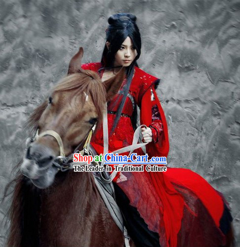 Ancient Chinese Red Female Knight Costumes