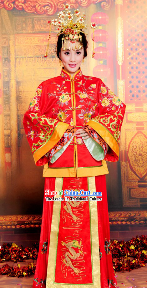 Chinese Classical Auspicious Embroidered Wedding Suit for Brides