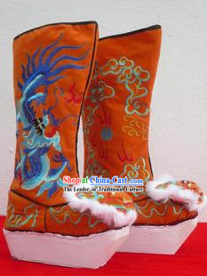 Chinese Traditional Embroidered Dragon High Heel Boots