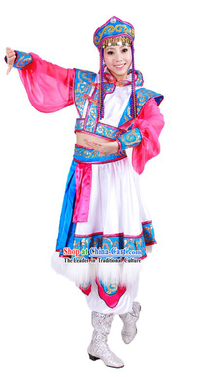 Traditional Chinese Mongolian Dance Costumes and Hat for Women