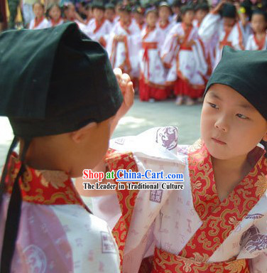 Ancient Chinese School Student Costumes Three Pieces Set for Kids