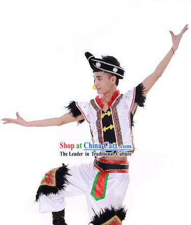 Chinese Festival Celebration Stage Performance Yi People Dance Costumes and Hat for Men