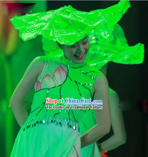 Lotus Dance Costumes and Leaf Hat for Women