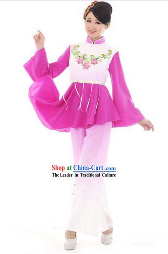 Chinese Purple Fan Dance Costumes and Hair Accessories for Women