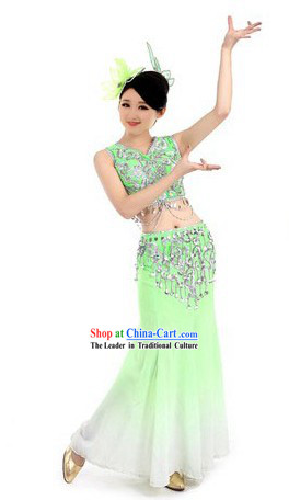 Folk Fan Dancing Costumes and Headpiece for Women