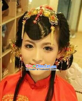 Handmade Traditional Chinese Wedding Flower Bridal Hair Accessories Complete Set