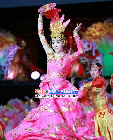 Traditional Chinese New Year Dance Costumes and Hat Complete Set